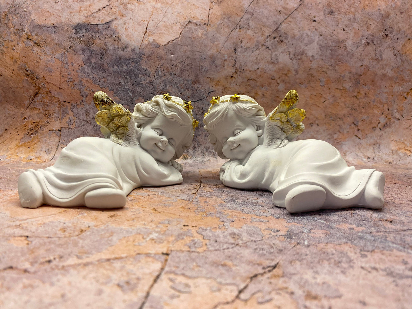 Cherub Twins Slumber Set, Sleeping Angel Figurines with Golden Accents, Peaceful Decor, Angelic Nursery Art, Harmonious Home Aesthetics-Osiris Craftworks