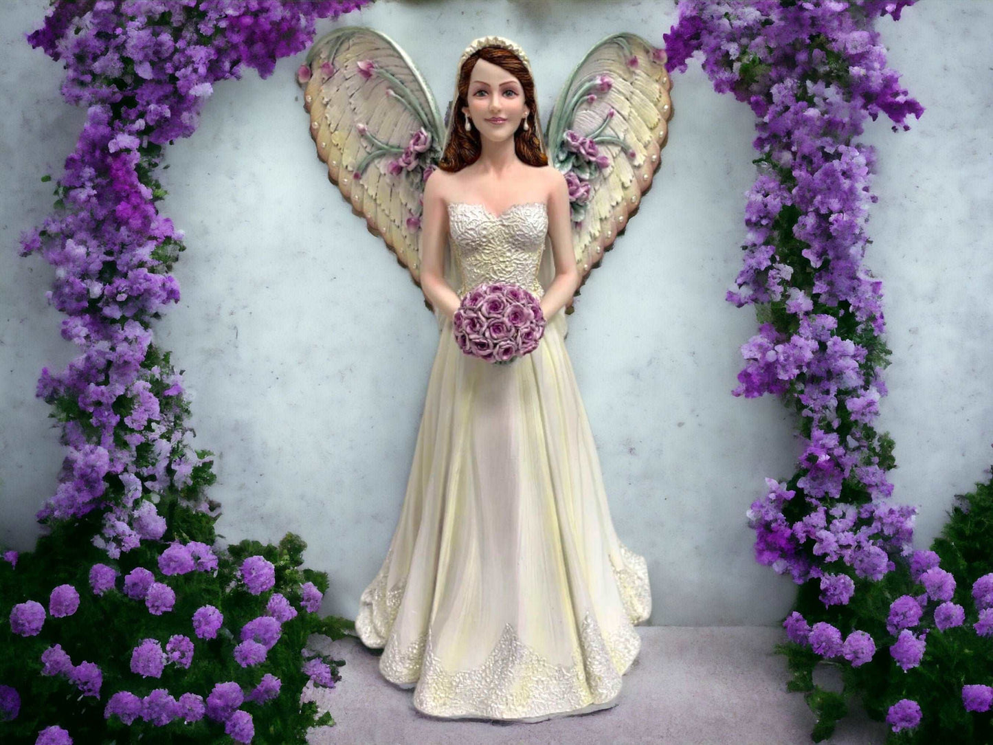 Bridal Bliss Angel Figurine, 37cm – Graceful Wedding Angel Statue with Purple Accents, Resin Crafted, Elegant Home Decor-Osiris Craftworks