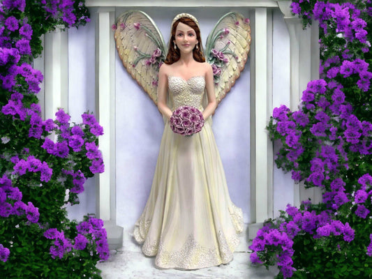 Bridal Bliss Angel Figurine, 37cm – Graceful Wedding Angel Statue with Purple Accents, Resin Crafted, Elegant Home Decor-Osiris Craftworks