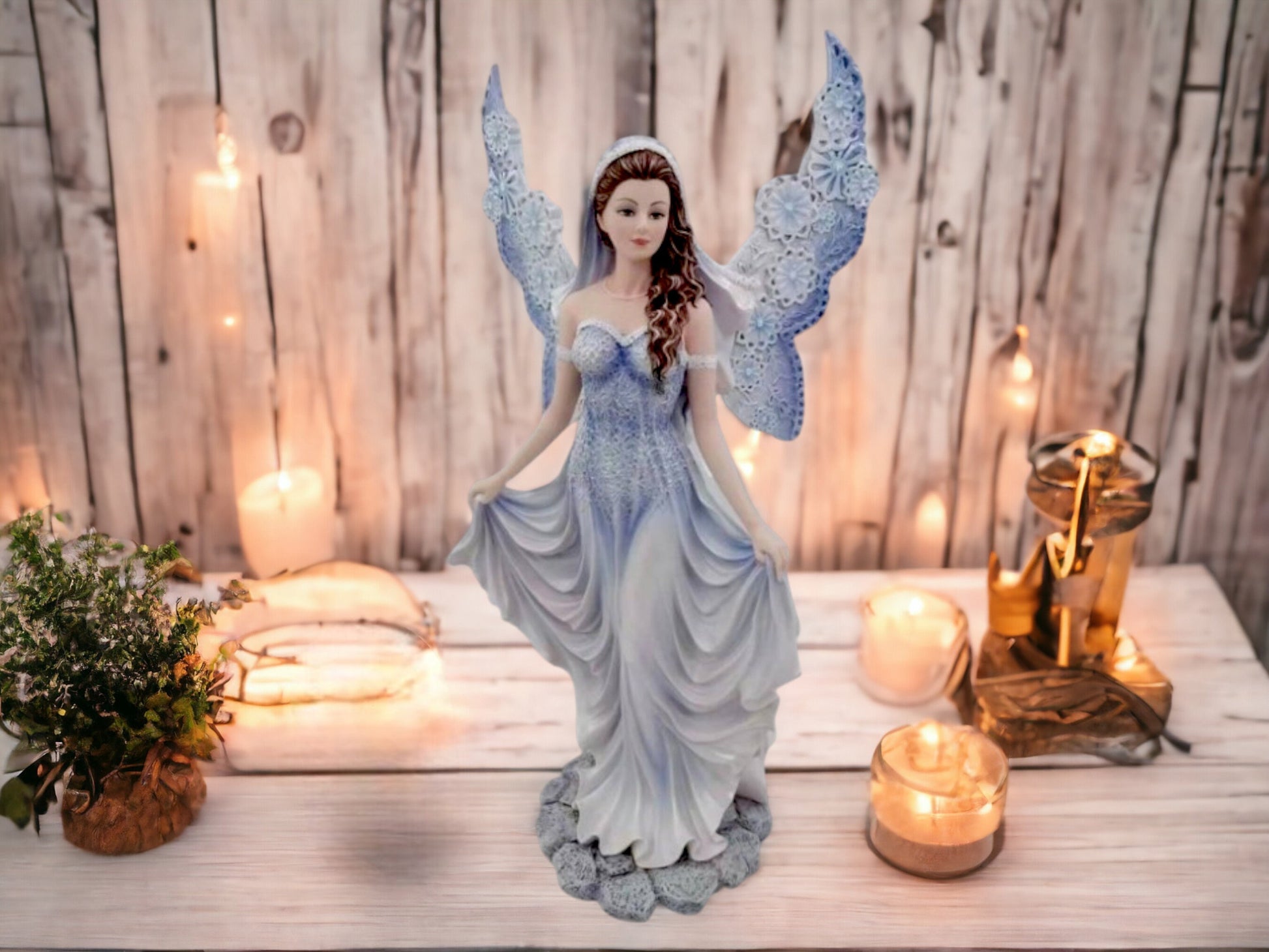 Serenity Grace Angel Statue, 40cm - Enchanting Blue and White Resin Angel Figurine, Captivating Home Decor Accent-Osiris Craftworks