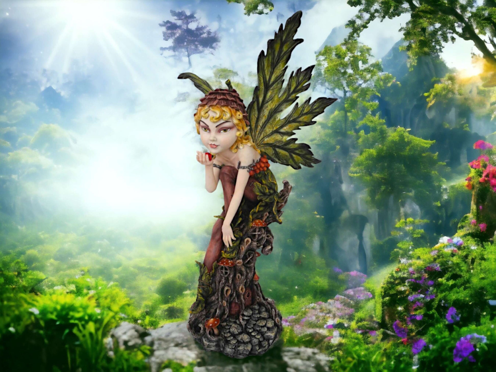 Enchanted Autumn Pixie Fairy Statue - Large Resin Figurine, Woodland Sprite Sculpture, Fantasy Art Collectible, Nature Home Decor-Osiris Craftworks