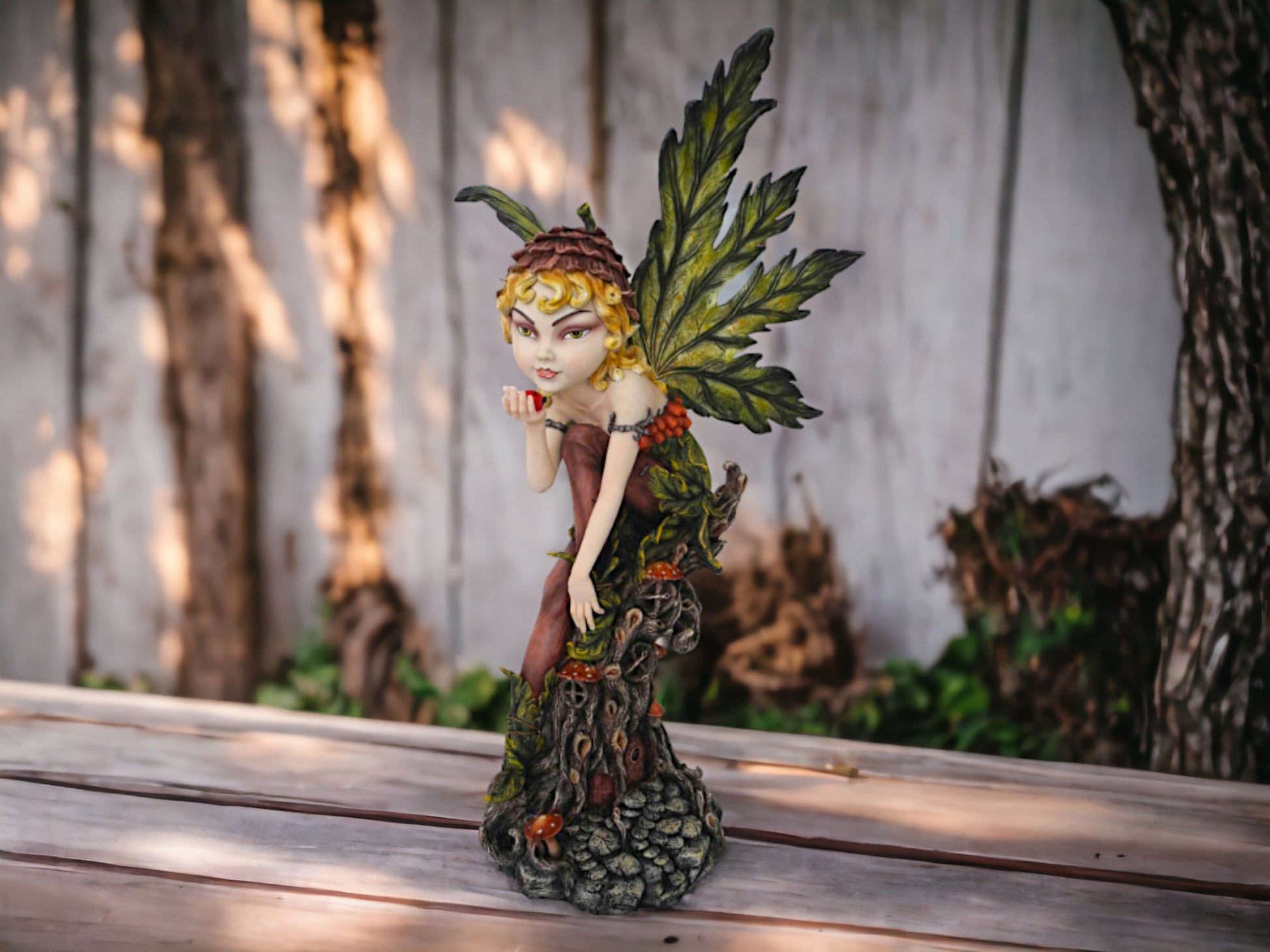 Enchanted Autumn Pixie Fairy Statue - Large Resin Figurine, Woodland Sprite Sculpture, Fantasy Art Collectible, Nature Home Decor-Osiris Craftworks