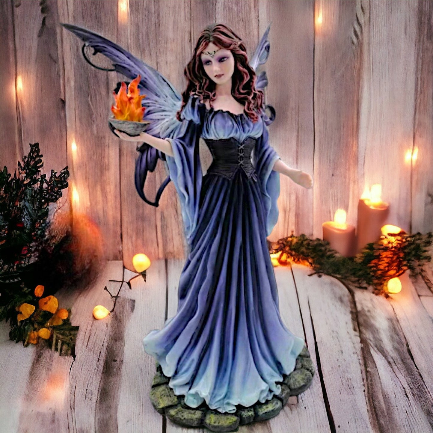 Mystical Fire-Bearing Fairy Statue, Enchanted Figurine, Elegant Flame Sorceress, Fantasy Realm Decor, Artisan-Crafted Enigma Dream Piece-Osiris Craftworks