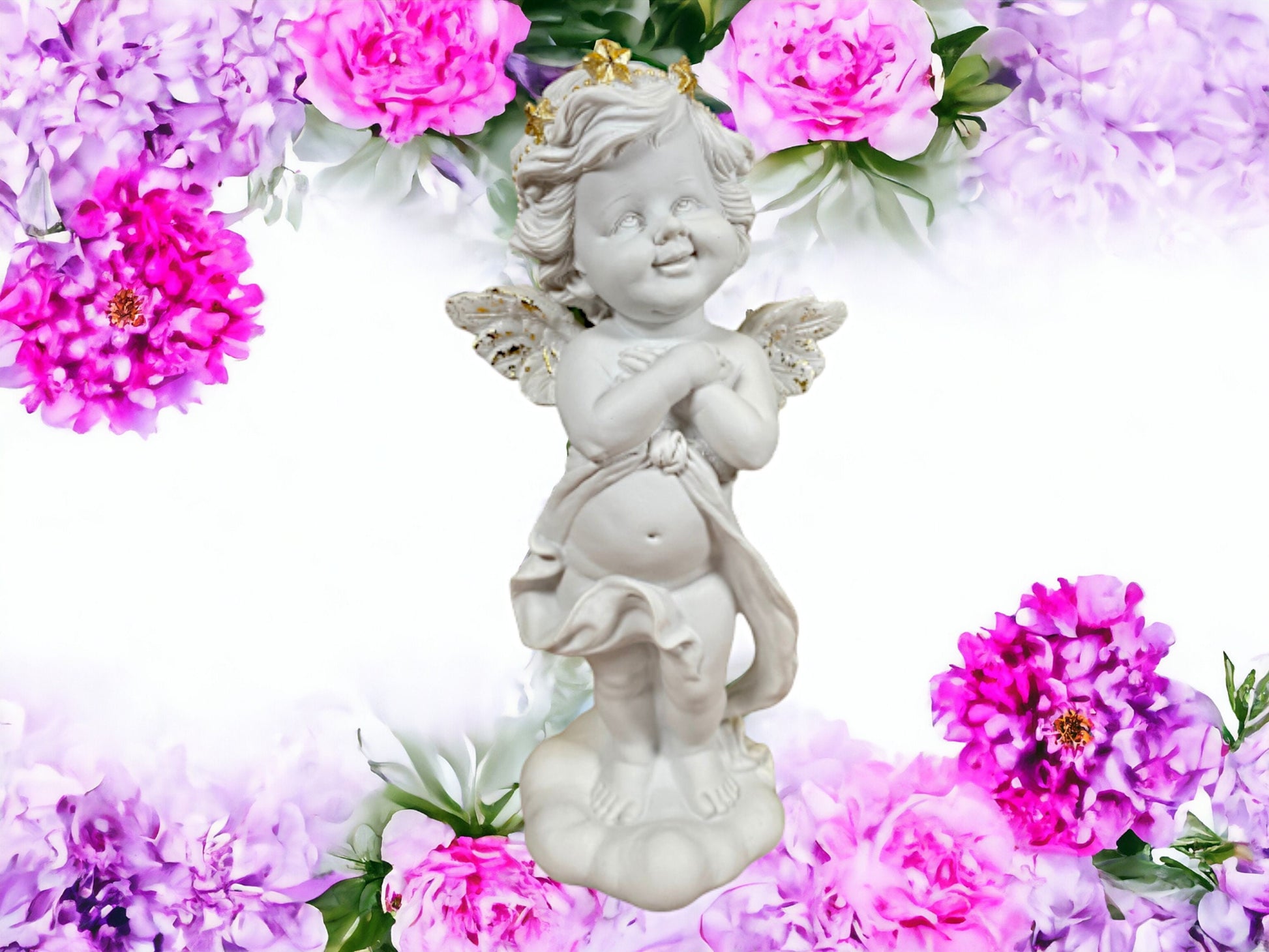 Enchanting Cherub Angel Statue with Gilded Accents - Elegantly Crafted Resin Cherub - Heavenly Nursery Decor - Boxed for Gifting"-Osiris Craftworks