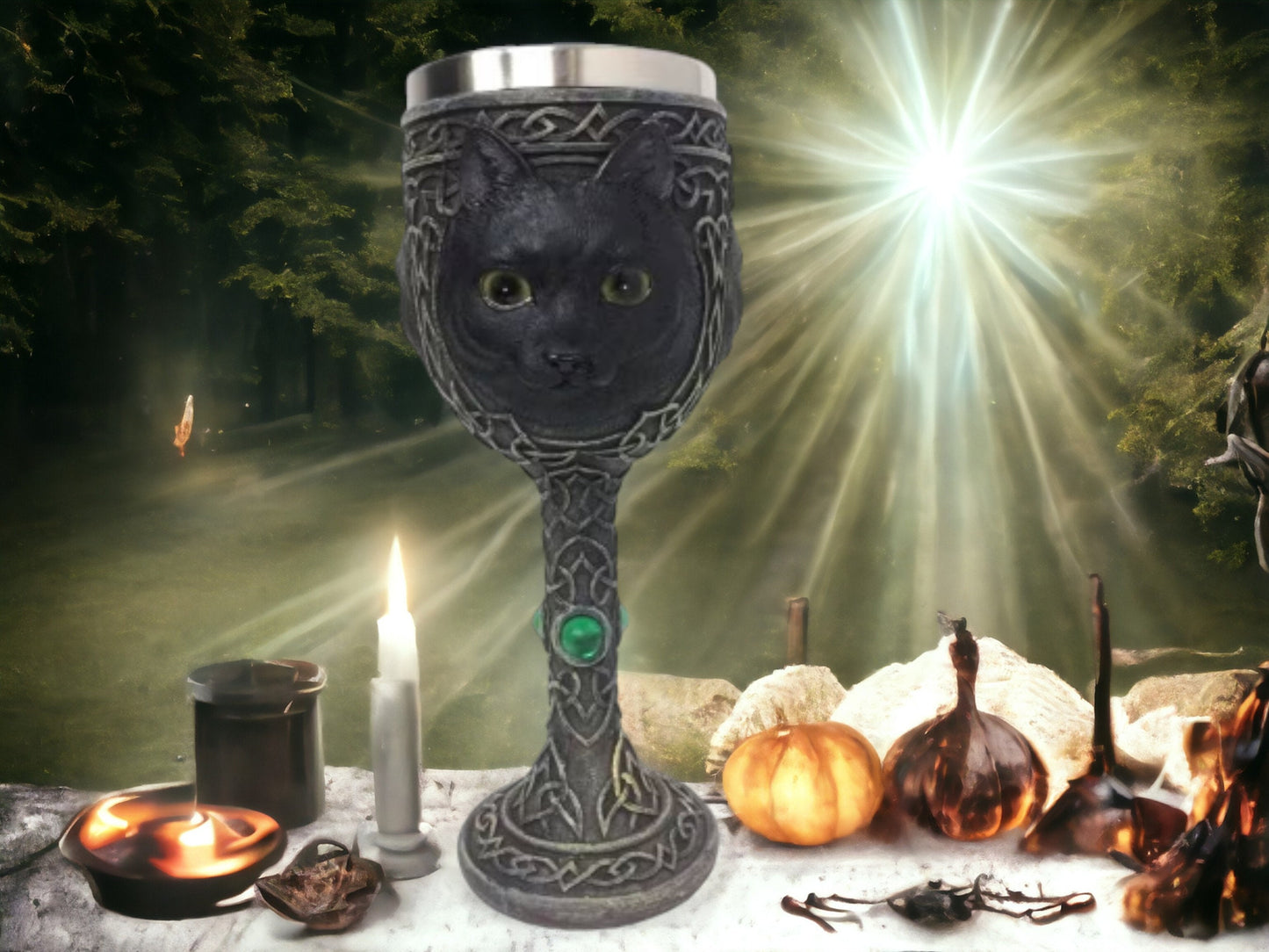 Enchanted Black Cat Resin Goblet - Handcrafted Pagan Chalice with Metal Insert, Witchcraft Altar Decor, Mystic Kitchenware, Wiccan.-Osiris Craftworks