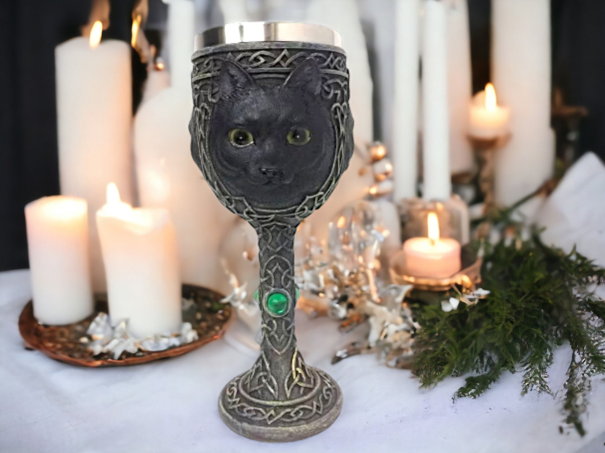 Enchanted Black Cat Resin Goblet - Handcrafted Pagan Chalice with Metal Insert, Witchcraft Altar Decor, Mystic Kitchenware, Wiccan.-Osiris Craftworks