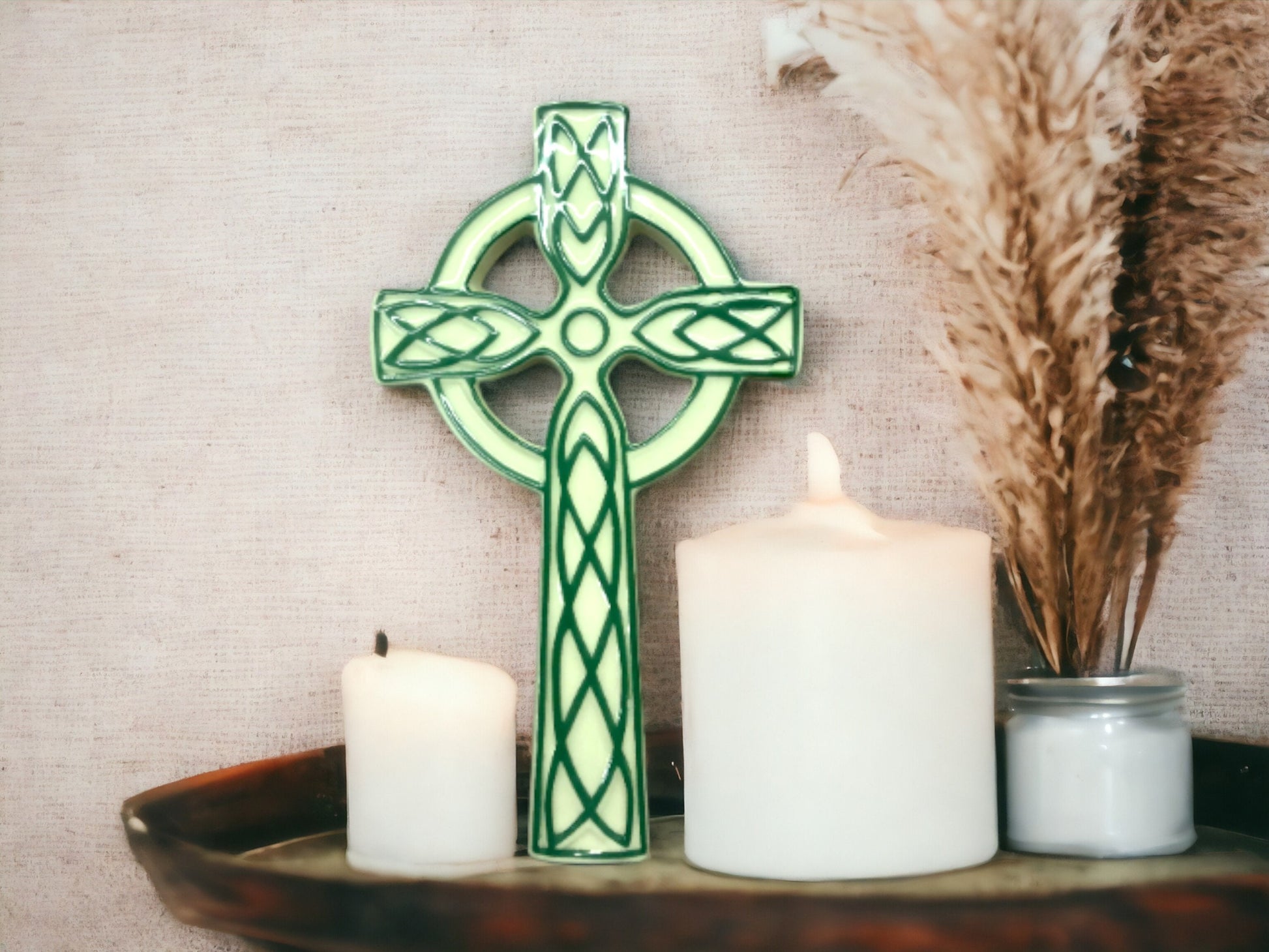 Celtic Cross Wall Plaque - Beautiful Ceramic Sculpture for Religious Devotion in Your Home or Chapel-Osiris Craftworks