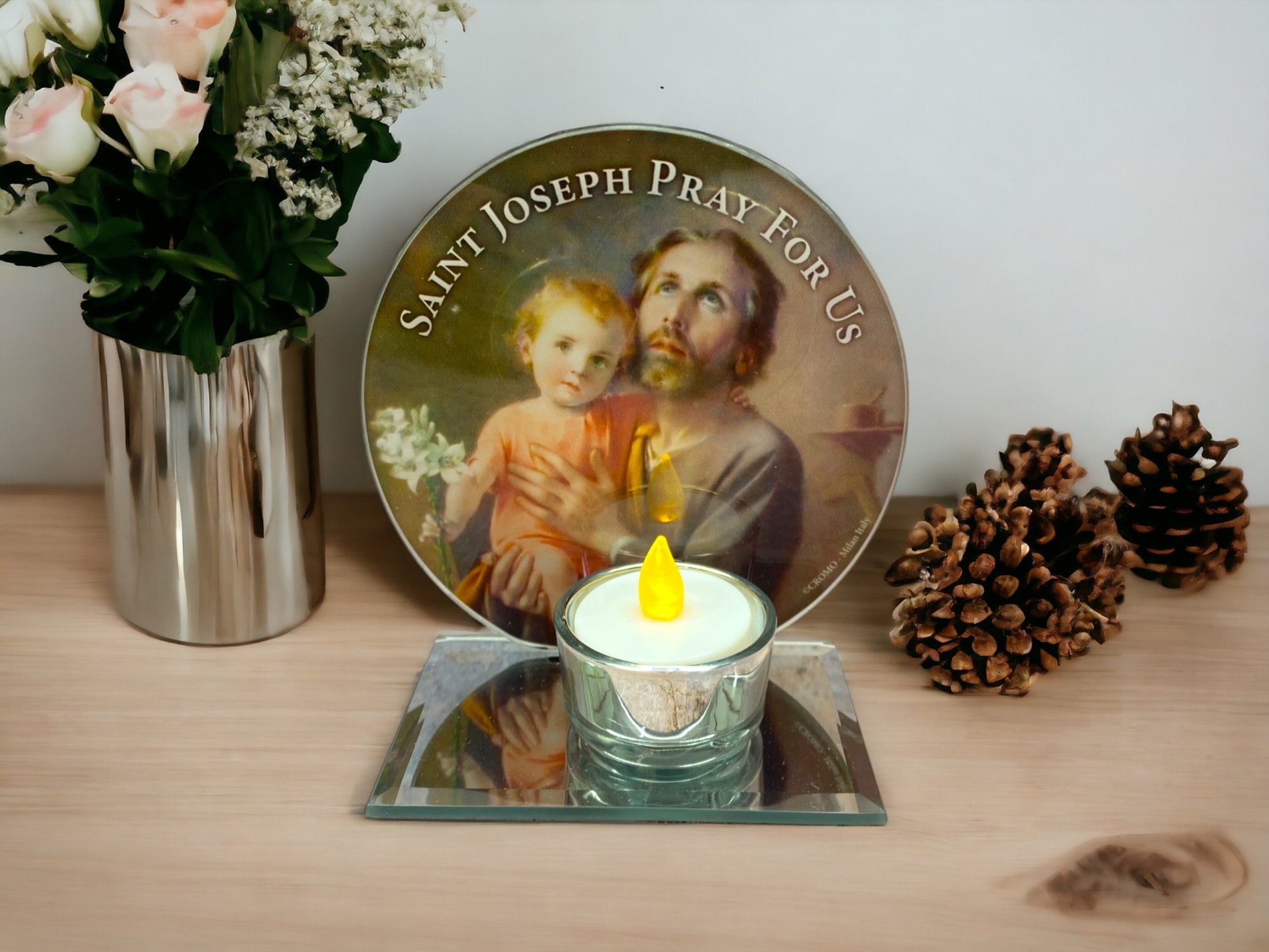 Sacred Saint Joseph and Child Jesus Glass Votive Candle Holder - Devotional Christian Altar Piece for Prayer and Reflection-Osiris Craftworks