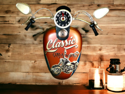 Vintage Motorcycle Metal Wall Clock - Classic Biker Decor - Retro Bike Design with Functional Clock - Unique Gift for Motor Enthusiasts-Osiris Craftworks