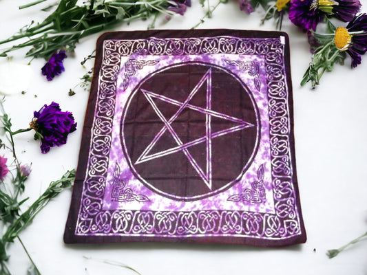 Mystical Purple Pentagram Altar Cloth, New Age Wiccan Tarot Table Cover, Pagan Wall Tapestry, Magical Decor, Spiritual Ceremony Ritual Mat-Osiris Craftworks