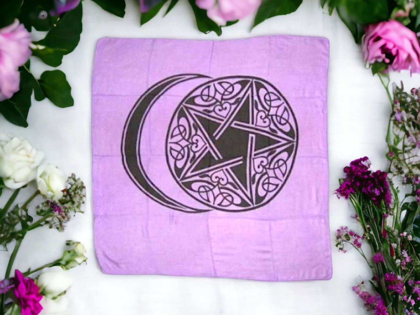 Wiccan Pentacle Altar Cloth | Crescent Moon Spiritual Tarot Spread Cover | Pagan Wall Tapestry | Sacred Symbol Rayon Mystical Tablecloth-Osiris Craftworks