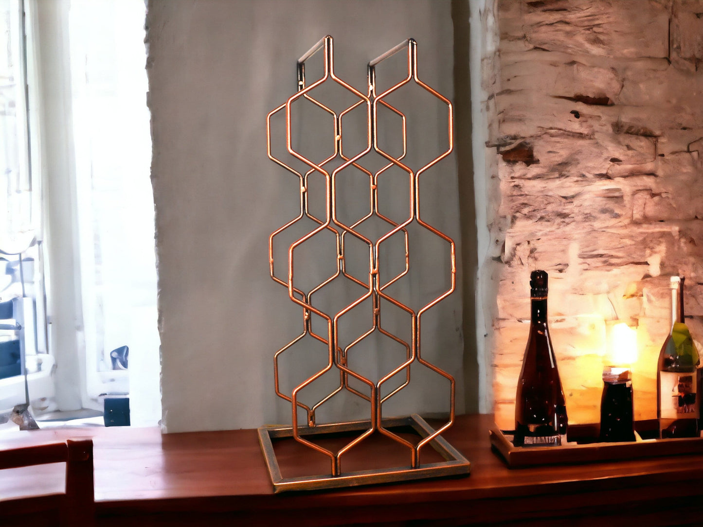 Sleek Metal Wine Bottle Holder | Modern 9-Bottle Capacity Rack | Elegant Home Bar Accessory | Minimalist Wine Organizer Perfect for Display