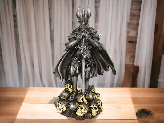 Dark Knight of the Skulls Resin Figurine - Gothic Warrior Statue - Medieval Collectible - Mysterious Armor-clad Sentinel - 32cm Tall-Osiris Craftworks