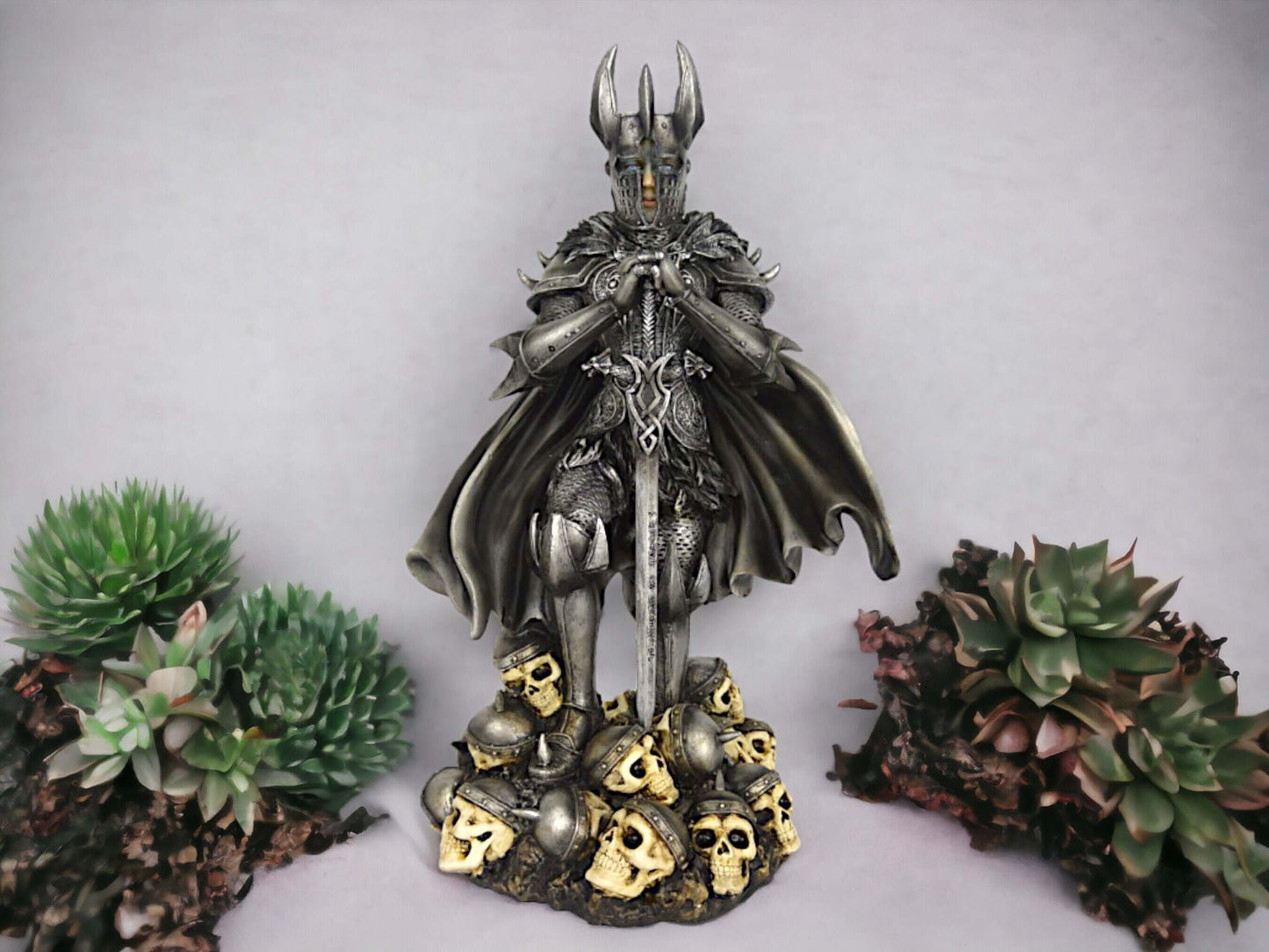 Dark Knight of the Skulls Resin Figurine - Gothic Warrior Statue - Medieval Collectible - Mysterious Armor-clad Sentinel - 32cm Tall-Osiris Craftworks