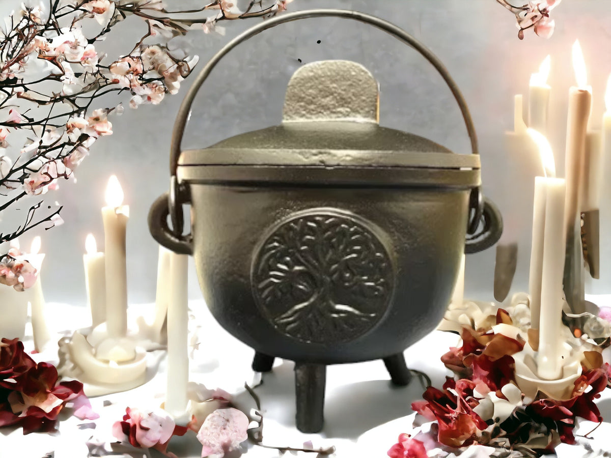 Cauldron For Ritual Cast Iron Tree of Life Cauldron, Wiccan Ritual Supplies, Pagan Altar