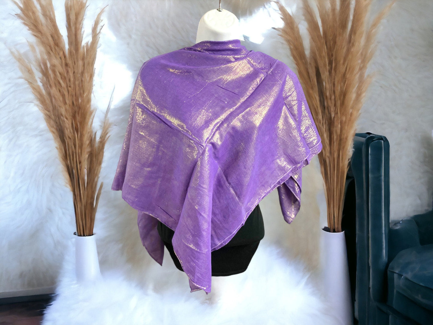 Luxurious Royal Purple Cotton Scarf with Lustrous Accents, Elegant Square Scarf 100x100cm, Perfect for Sophisticated Layering