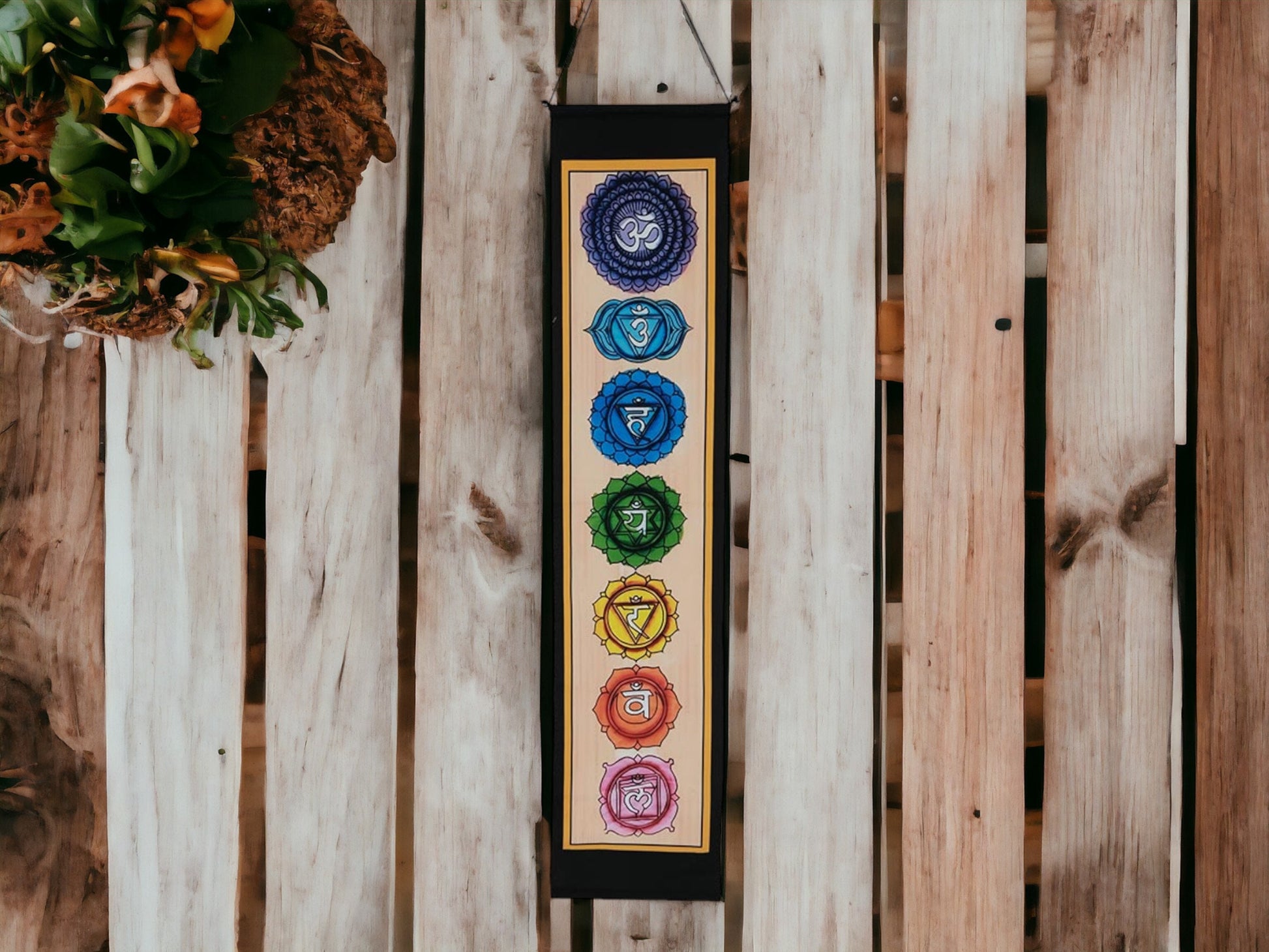 Chakra Alignment Banner - Colorful Textile Wall Hanging, Handcrafted Spiritual Decor with Wood Accents, Energy Balancing Art (160 cm Length)-Osiris Craftworks