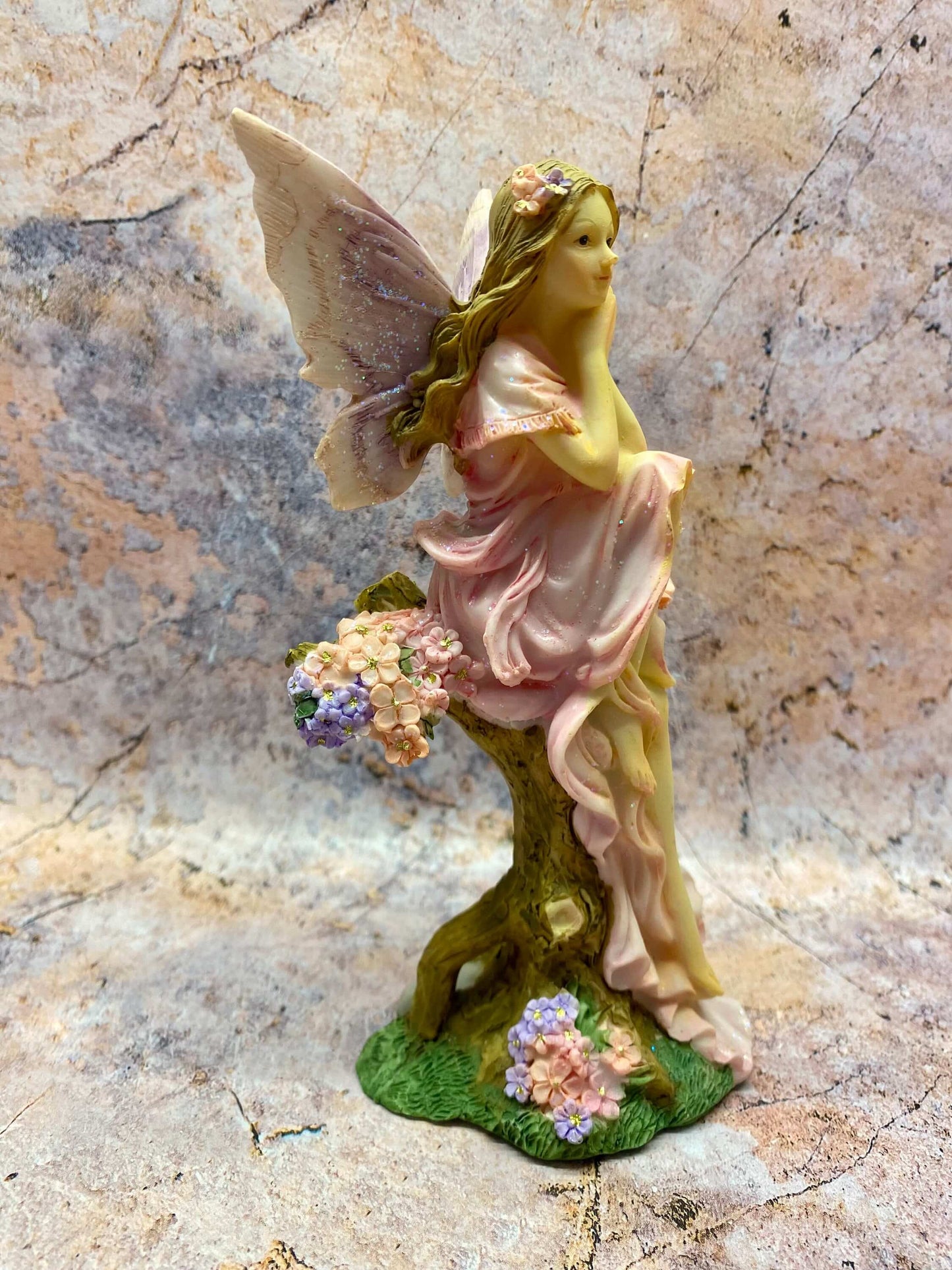 Enchanted Garden Fairy Figurine, Resin Hand-Painted Pink Floral Fantasy Decor, 16cm Mystical Fairy Statue for Home or Gift-Osiris Craftworks