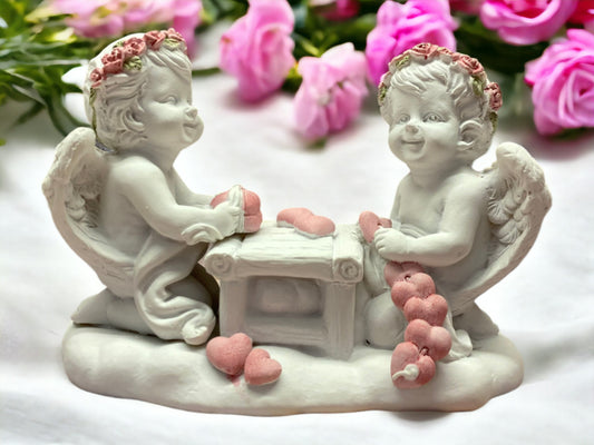 Cherub Duo Figurine - Whimsical Resin Angels with Floral Crowns, Indoor Home Decor, Vintage-Inspired Collectible, Perfect for Angel Lovers-Osiris Craftworks