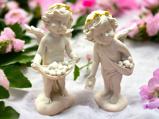 Adorable Cherub Duo with Baskets - Decorative Resin Angel Figurines Set, Indoor Graceful Accents, Heavenly Cherub Pair, Home Blessing Decor-Osiris Craftworks