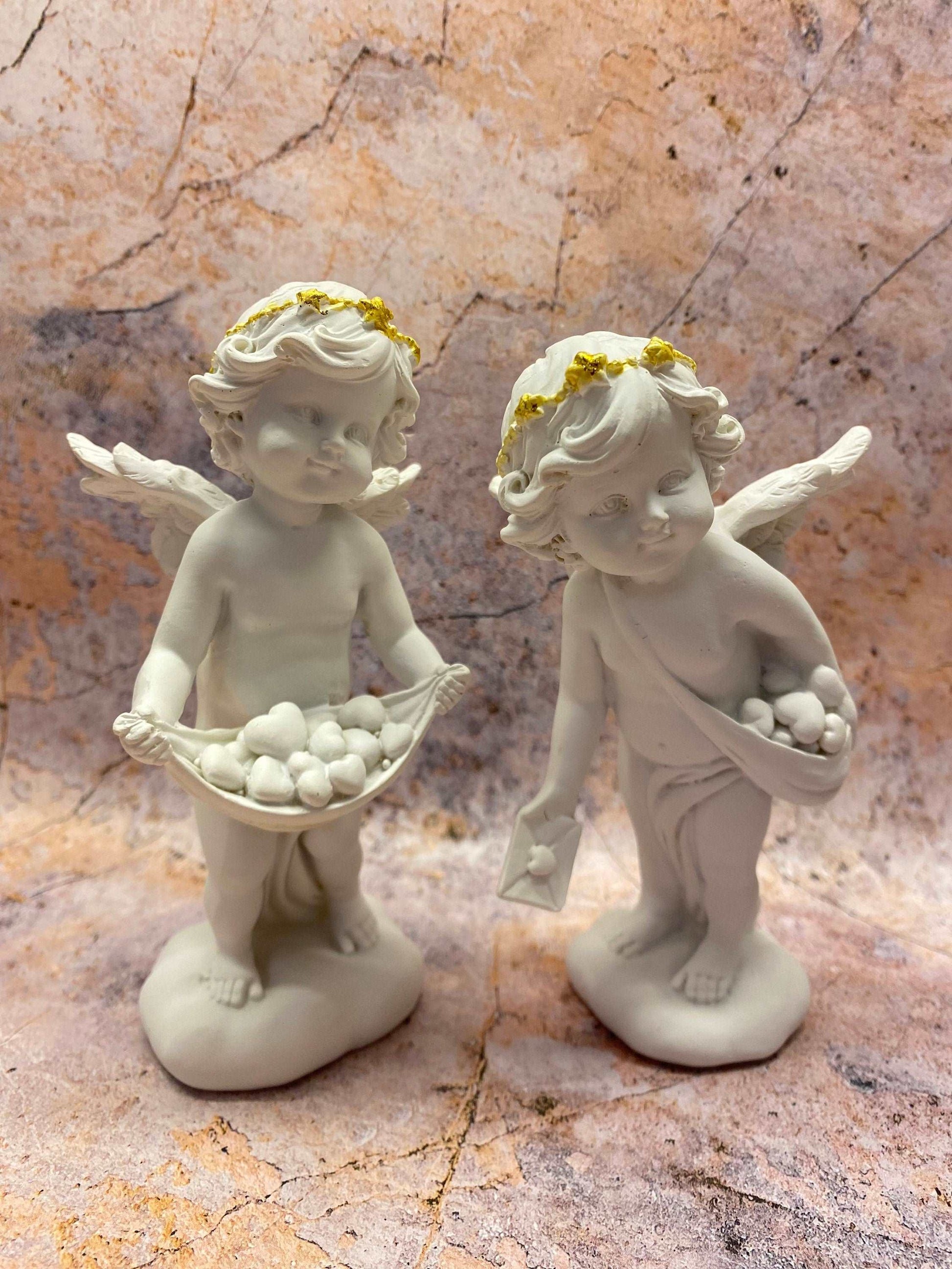 Adorable Cherub Duo with Baskets - Decorative Resin Angel Figurines Set, Indoor Graceful Accents, Heavenly Cherub Pair, Home Blessing Decor-Osiris Craftworks