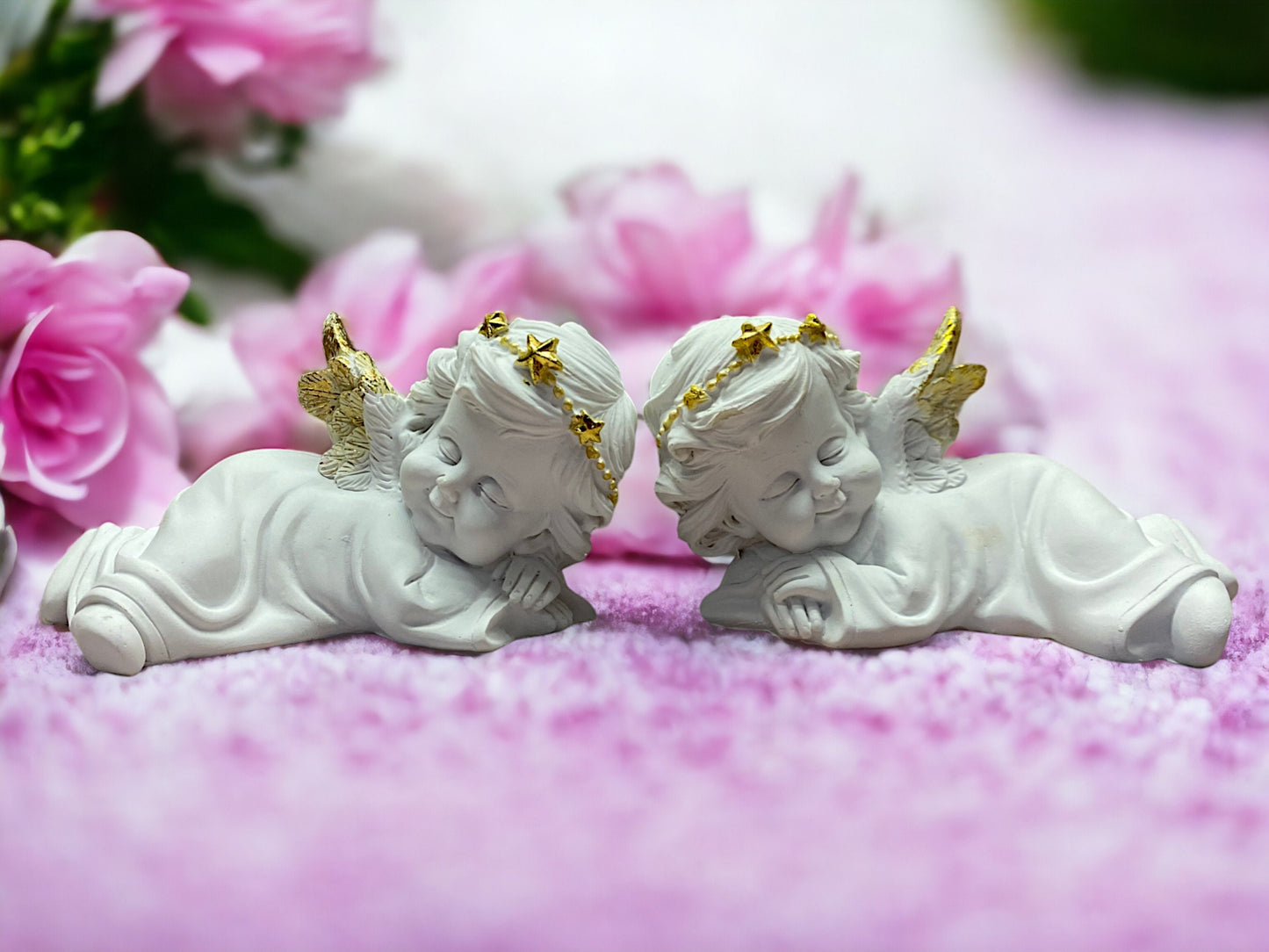 Cherub Twins Slumber Set, Sleeping Angel Figurines with Golden Accents, Peaceful Decor, Angelic Nursery Art, Harmonious Home Aesthetics-Osiris Craftworks