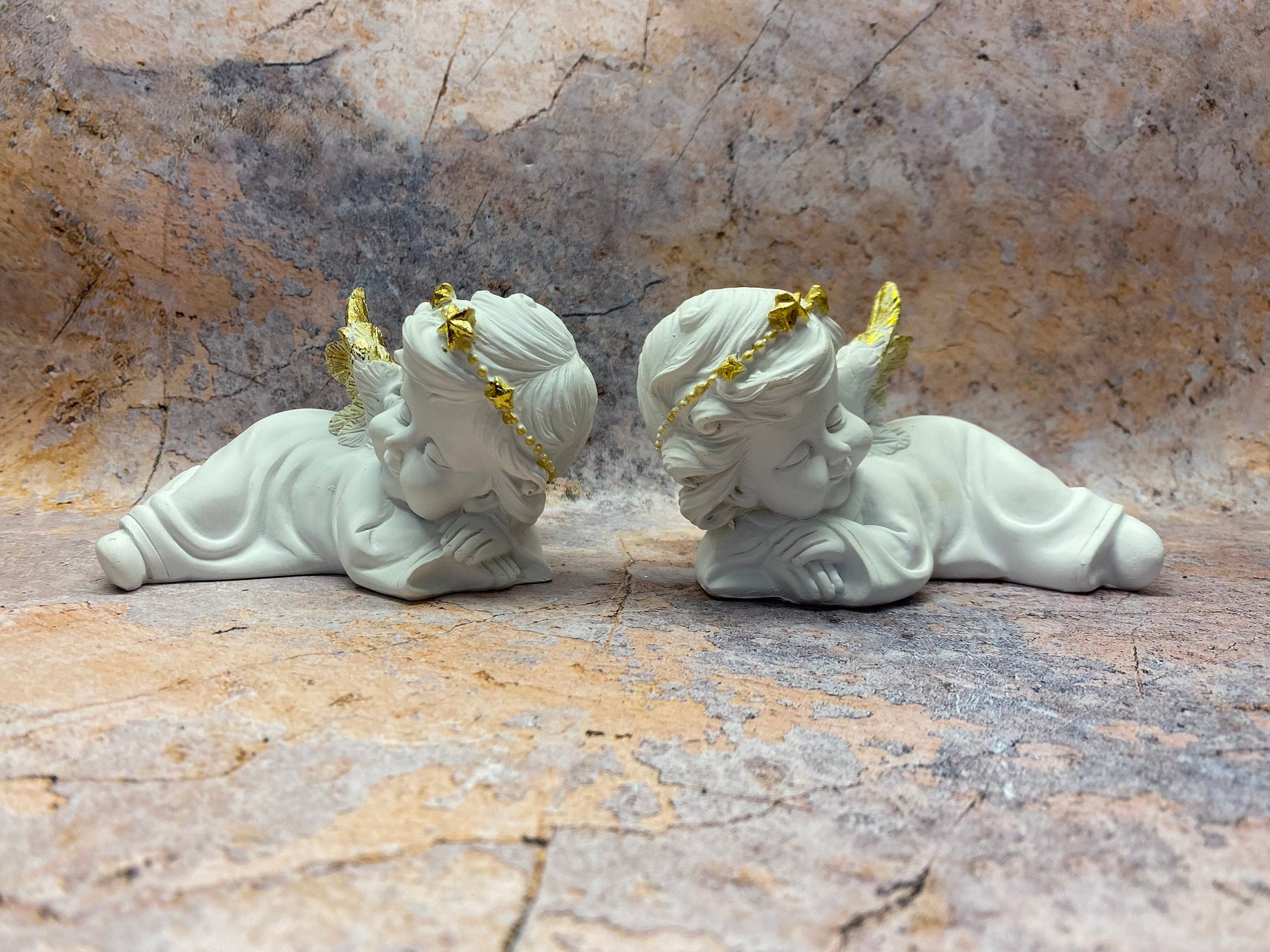 Cherub Twins Slumber Set, Sleeping Angel Figurines with Golden Accents, Peaceful Decor, Angelic Nursery Art, Harmonious Home Aesthetics-Osiris Craftworks