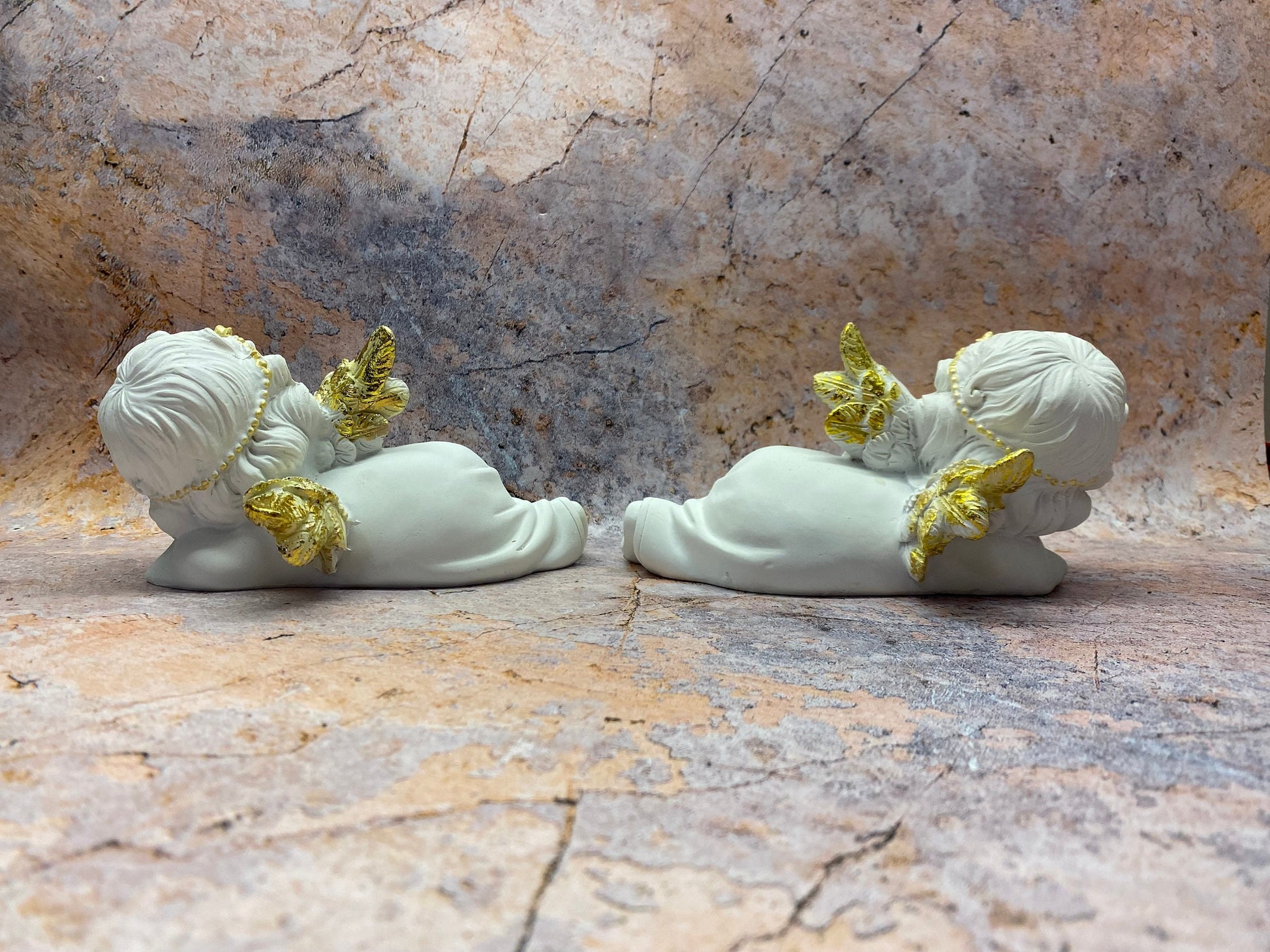 Cherub Twins Slumber Set, Sleeping Angel Figurines with Golden Accents, Peaceful Decor, Angelic Nursery Art, Harmonious Home Aesthetics-Osiris Craftworks