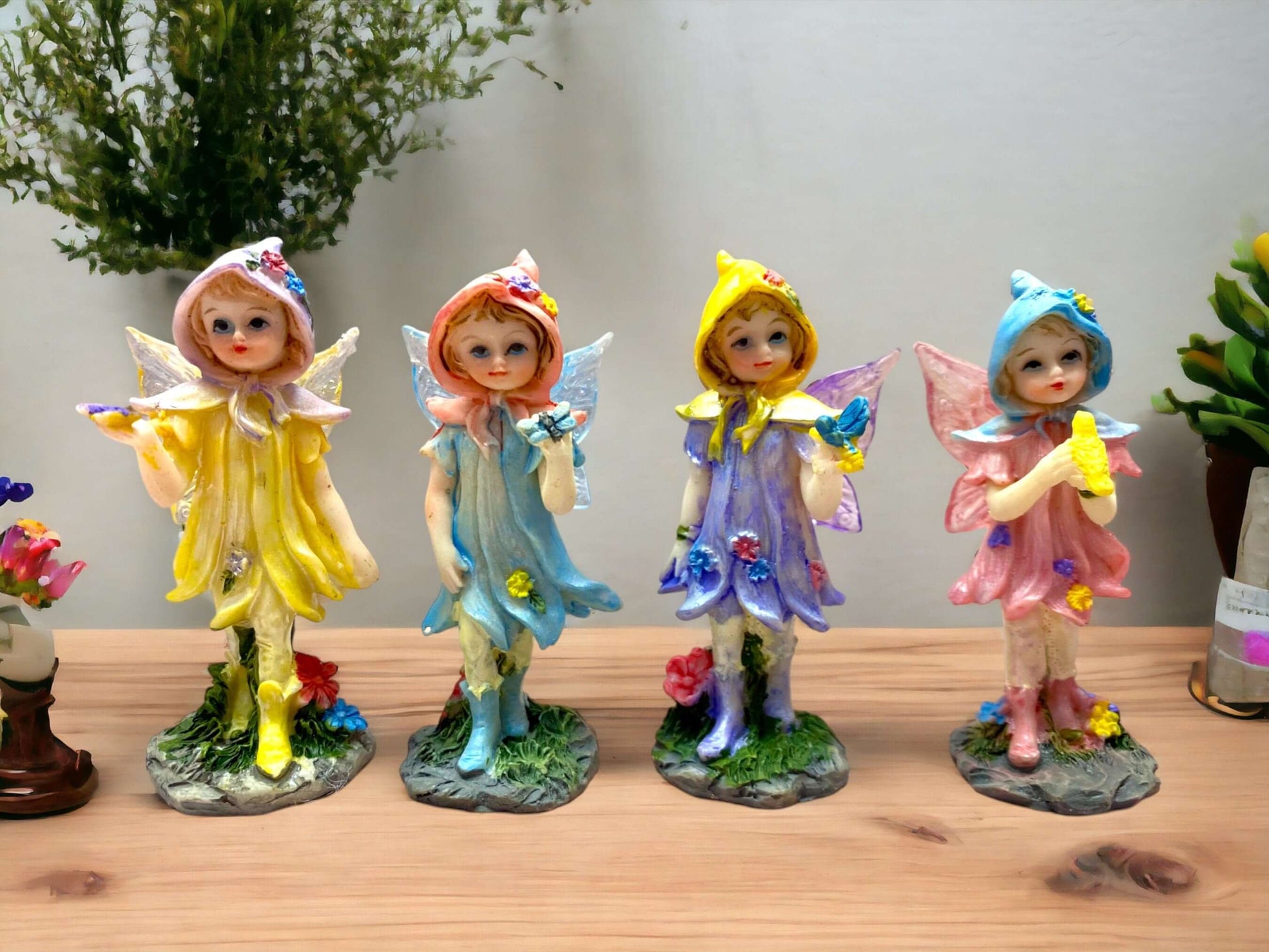 Enchanted Miniature Flower Fairy Figurines, Set of 4 - Whimsical Decor, Perfect for Fairy Garden - Gift Ready with Charming Bags-Osiris Craftworks