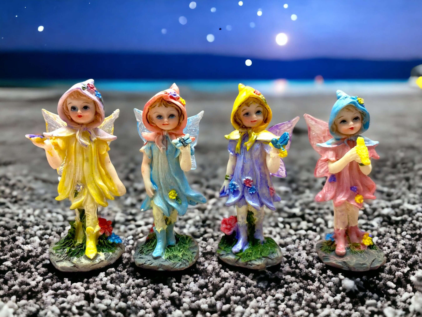 Enchanted Miniature Flower Fairy Figurines, Set of 4 - Whimsical Decor, Perfect for Fairy Garden - Gift Ready with Charming Bags-Osiris Craftworks