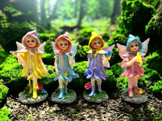 Enchanted Miniature Flower Fairy Figurines, Set of 4 - Whimsical Decor, Perfect for Fairy Garden - Gift Ready with Charming Bags-Osiris Craftworks