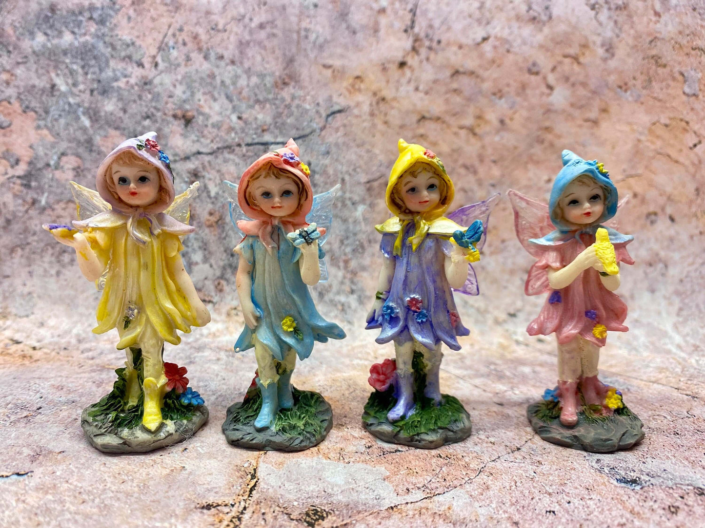 Enchanted Miniature Flower Fairy Figurines, Set of 4 - Whimsical Decor, Perfect for Fairy Garden - Gift Ready with Charming Bags-Osiris Craftworks