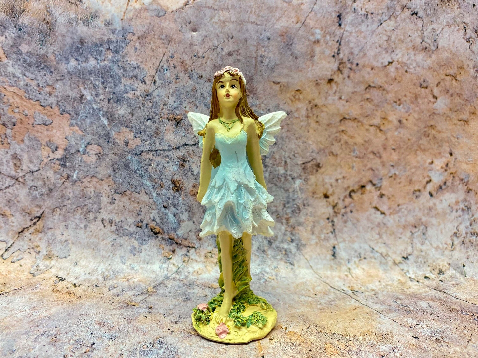 Delicate Flower Fairy Figurine in Resin, Small 10 cm Fairy Statue with Floral Accents for Garden or Home Décor-Osiris Craftworks