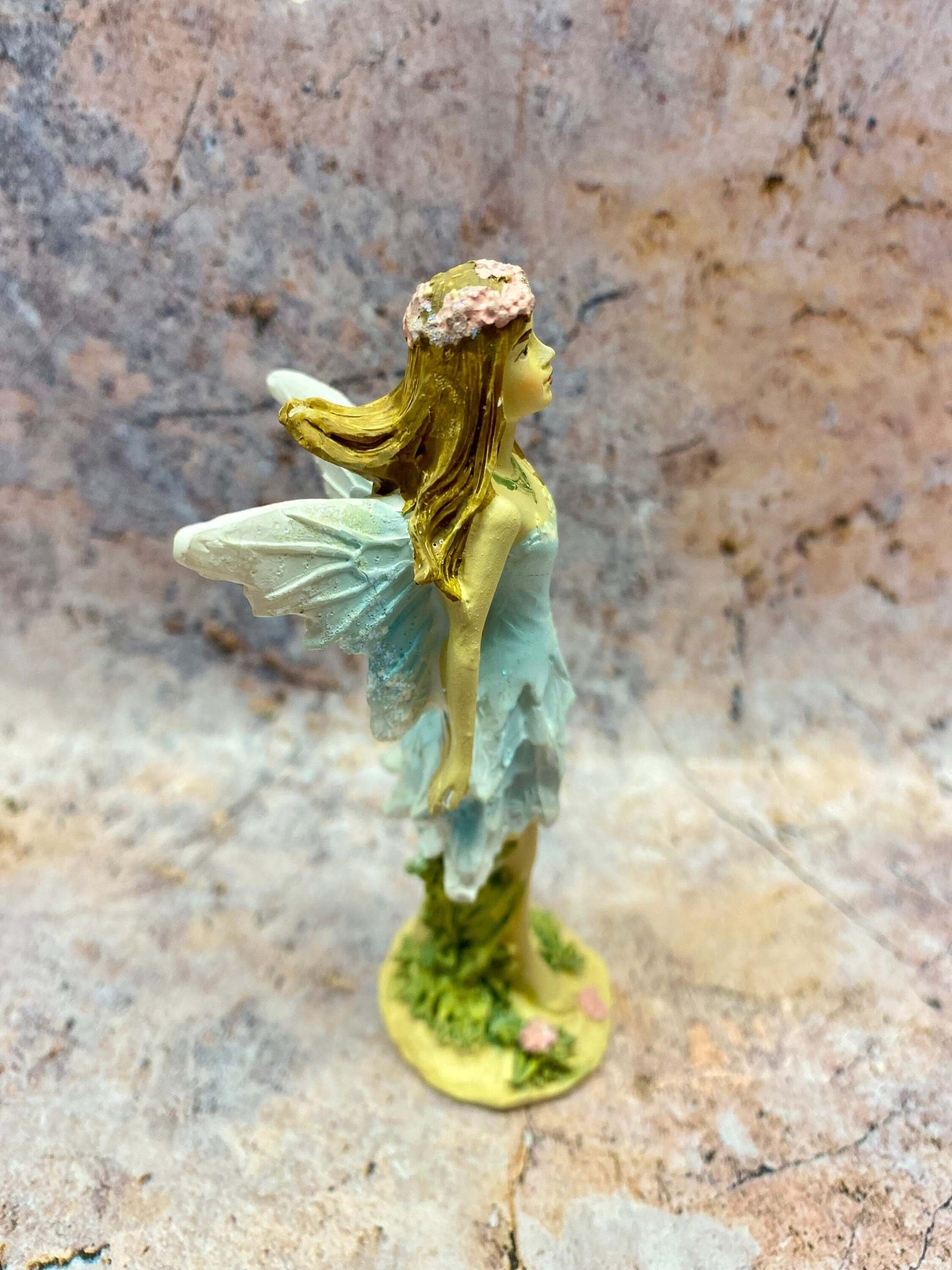 Delicate Flower Fairy Figurine in Resin, Small 10 cm Fairy Statue with Floral Accents for Garden or Home Décor-Osiris Craftworks