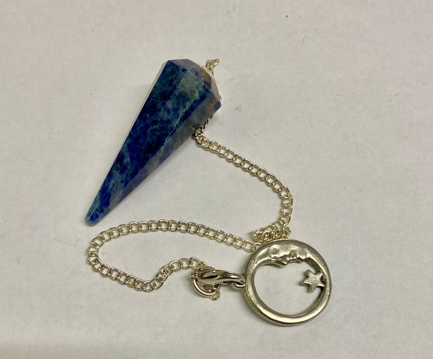 Lapis Lazuli Pendulum with Moon Charm – Guiding Celestial Chain, Intuitive Divination Pendulum, Spiritual Enlightenment, Dowsing Tool