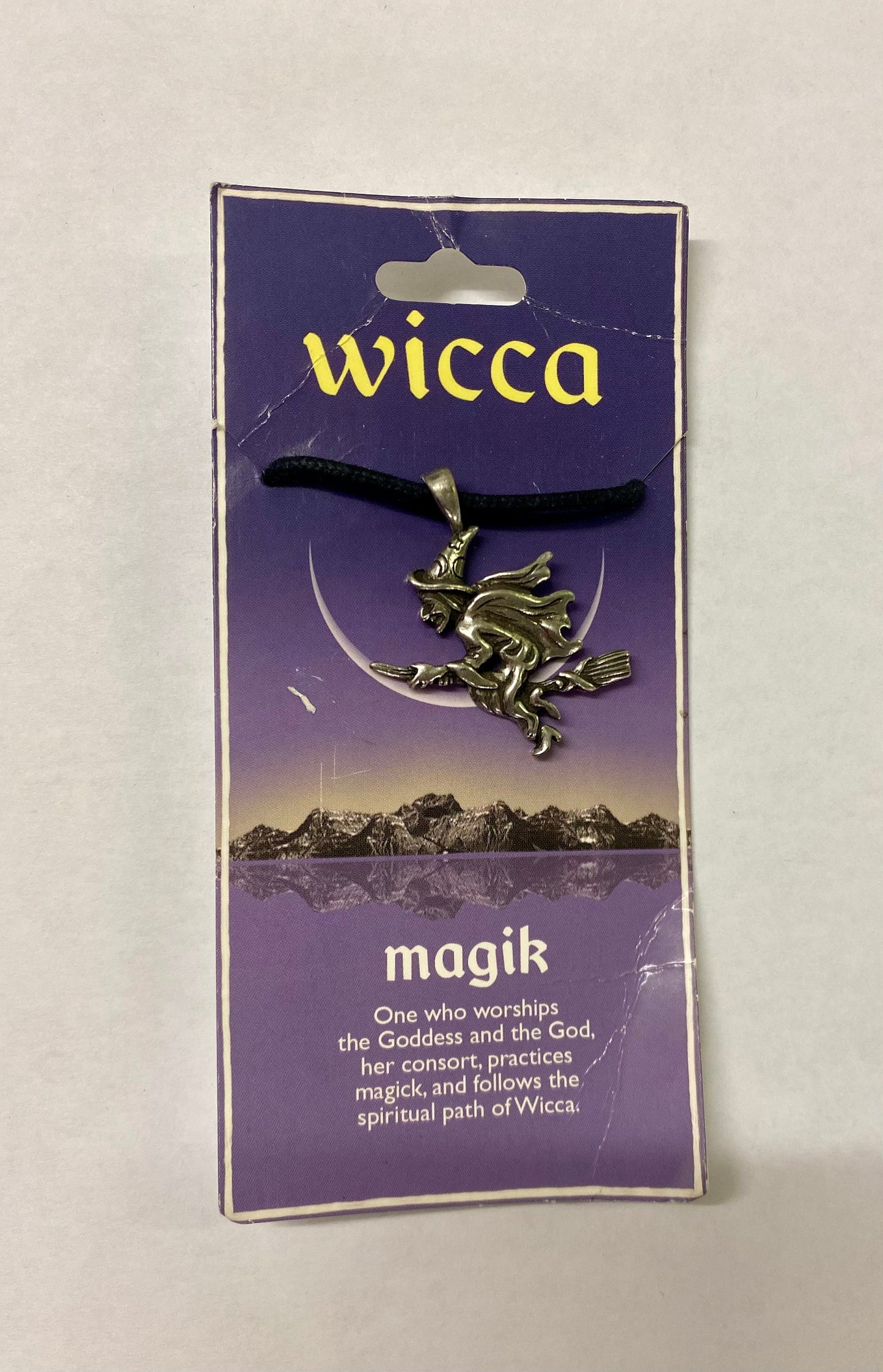 Wicca Flying Witch Talisman Pendant Necklace - Magik Spiritual Path Pewter Charm-Osiris Craftworks