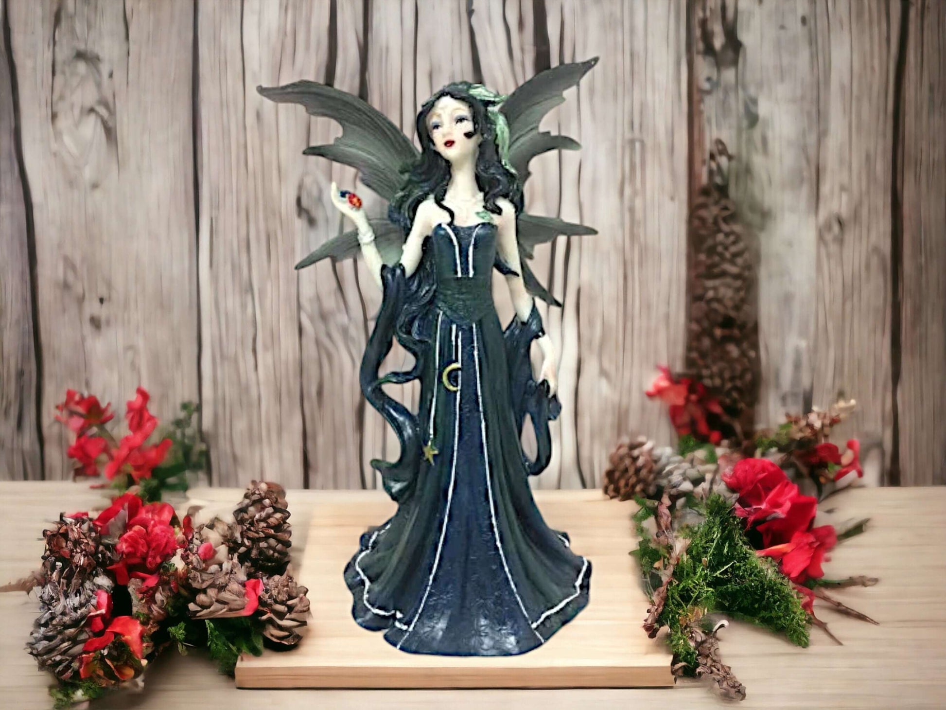 Mystic Midnight Fairy Figurine, Enchanted Fantasy Faerie Statue, Mythical Creature Decor, Starry Night Sorceress, Ethereal Home Ornament-Osiris Craftworks