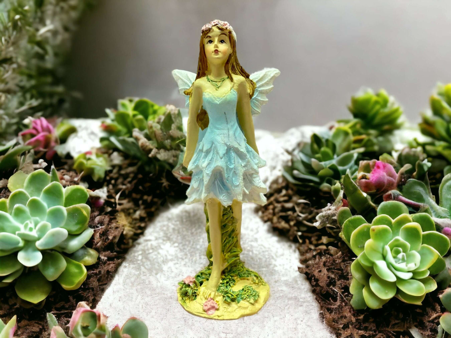 Delicate Flower Fairy Figurine in Resin, Small 10 cm Fairy Statue with Floral Accents for Garden or Home Décor-Osiris Craftworks