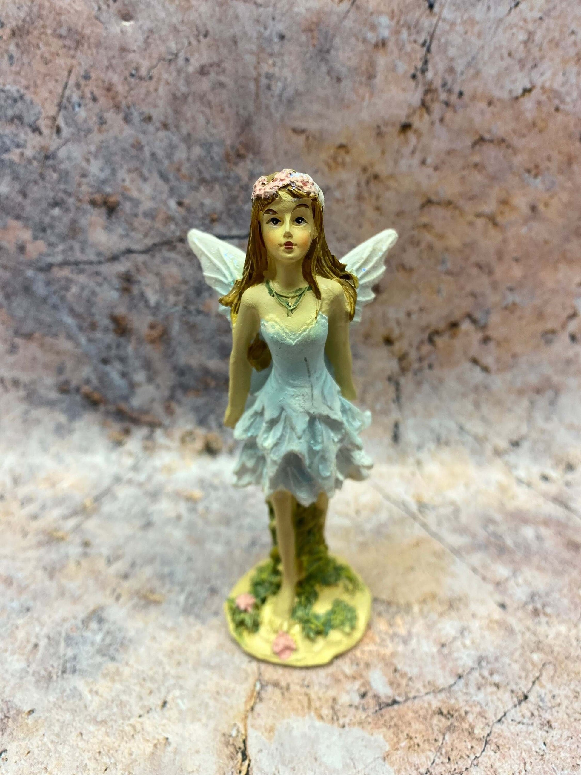 Delicate Flower Fairy Figurine in Resin, Small 10 cm Fairy Statue with Floral Accents for Garden or Home Décor-Osiris Craftworks