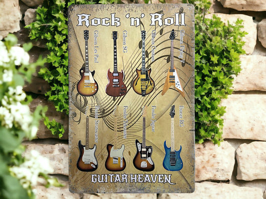 Vintage Rock 'n' Roll Guitar Heaven Metal Wall Sign - Retro Music Decor for Home, Studio, or Man Cave, 30 x 20 cm-Osiris Craftworks