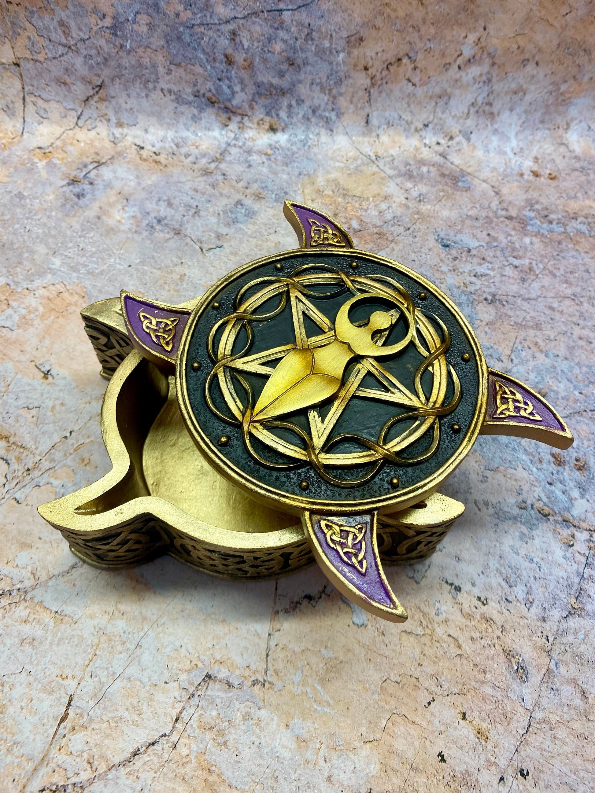 Goddess Triple Moon Pentacle Box - Handcrafted Resin Celtic Jewelry Storage, Wiccan Altar Box, Spiritual Decor-Osiris Craftworks