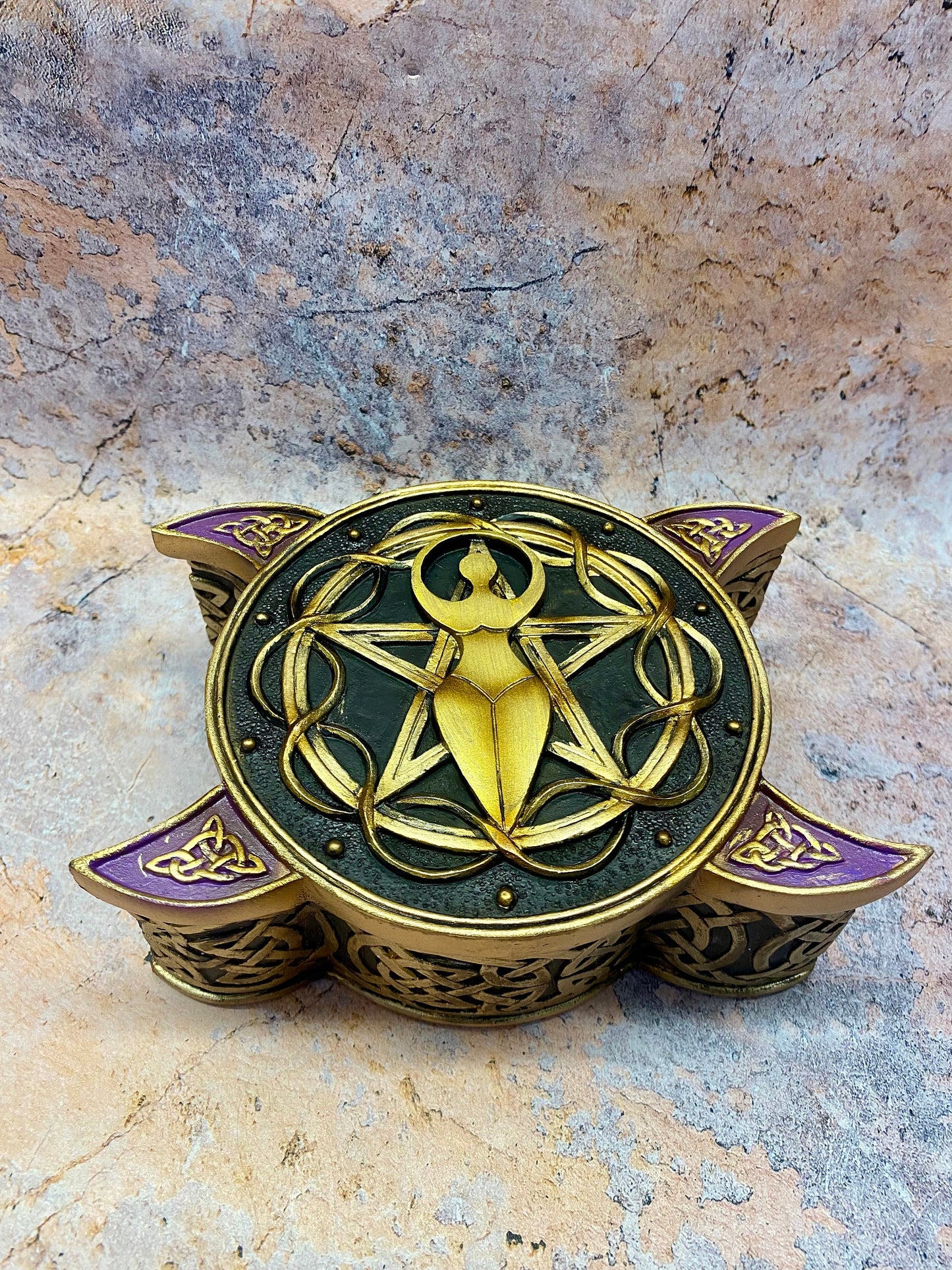 Goddess Triple Moon Pentacle Box - Handcrafted Resin Celtic Jewelry Storage, Wiccan Altar Box, Spiritual Decor-Osiris Craftworks