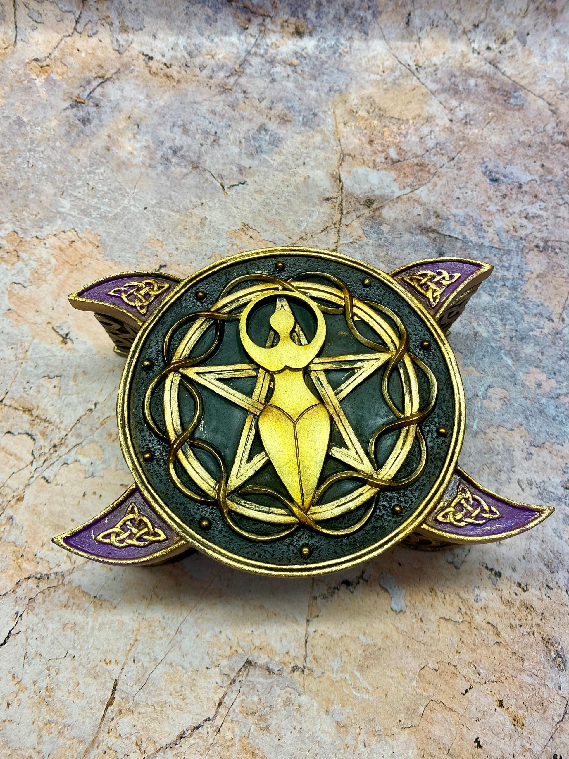 Goddess Triple Moon Pentacle Box - Handcrafted Resin Celtic Jewelry Storage, Wiccan Altar Box, Spiritual Decor-Osiris Craftworks