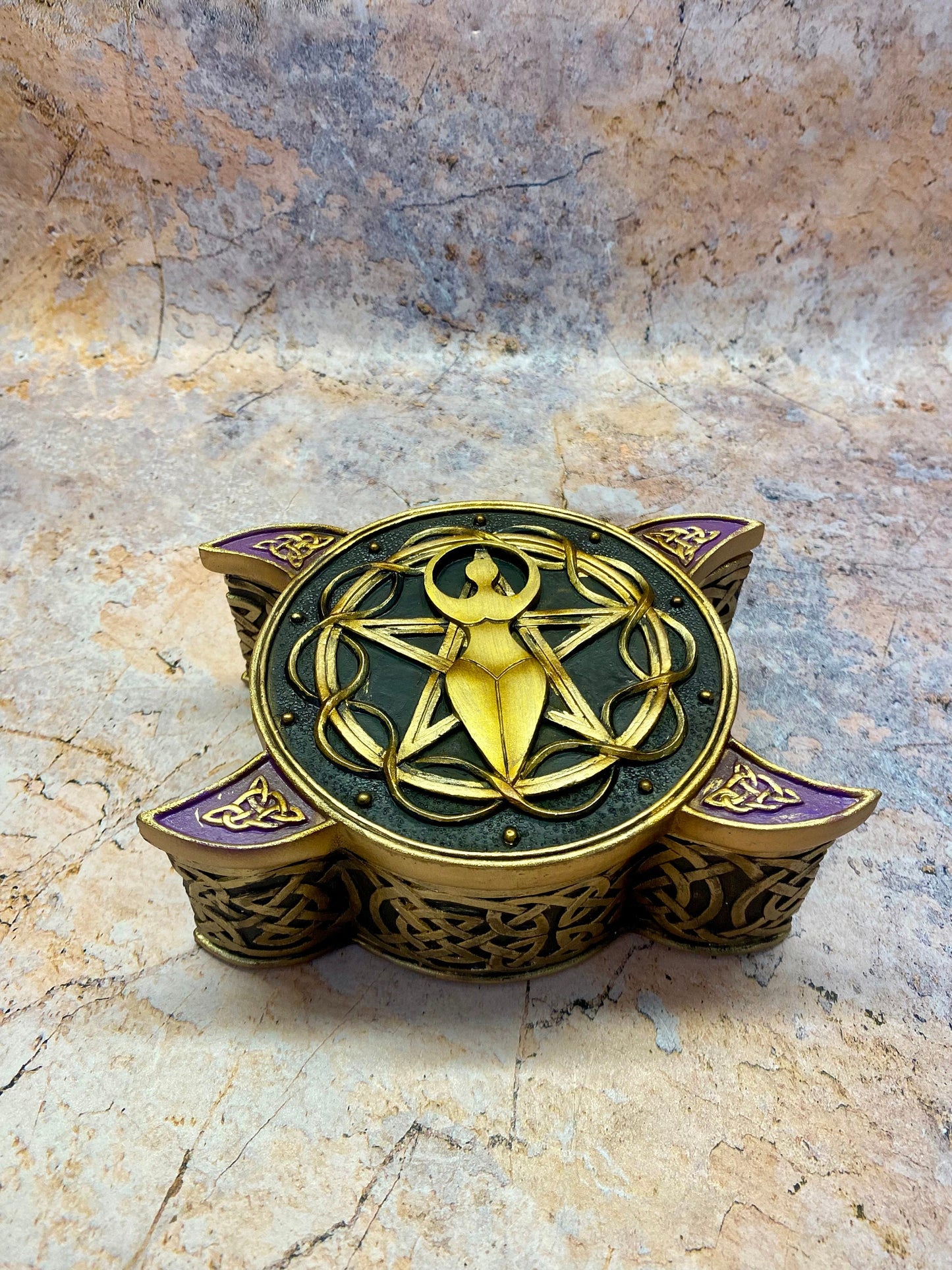 Goddess Triple Moon Pentacle Box - Handcrafted Resin Celtic Jewelry Storage, Wiccan Altar Box, Spiritual Decor-Osiris Craftworks