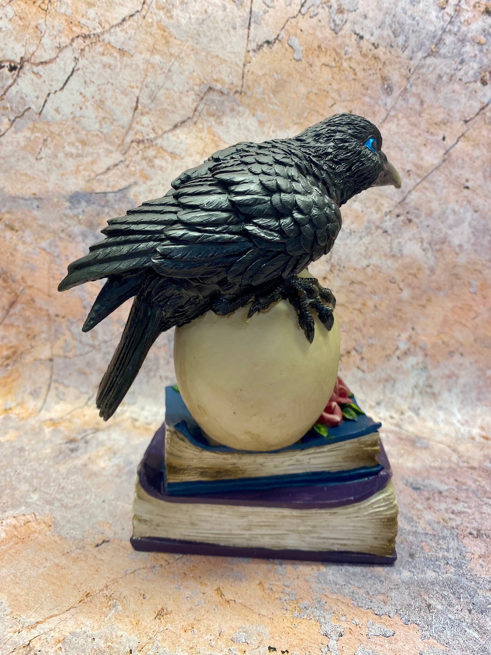 Mystical Raven on LED Skull with Witchcraft Books | Gothic Home Decor | Halloween Decoration Raven Figurine | Witchcraft Gift | Occult Decor-Osiris Craftworks