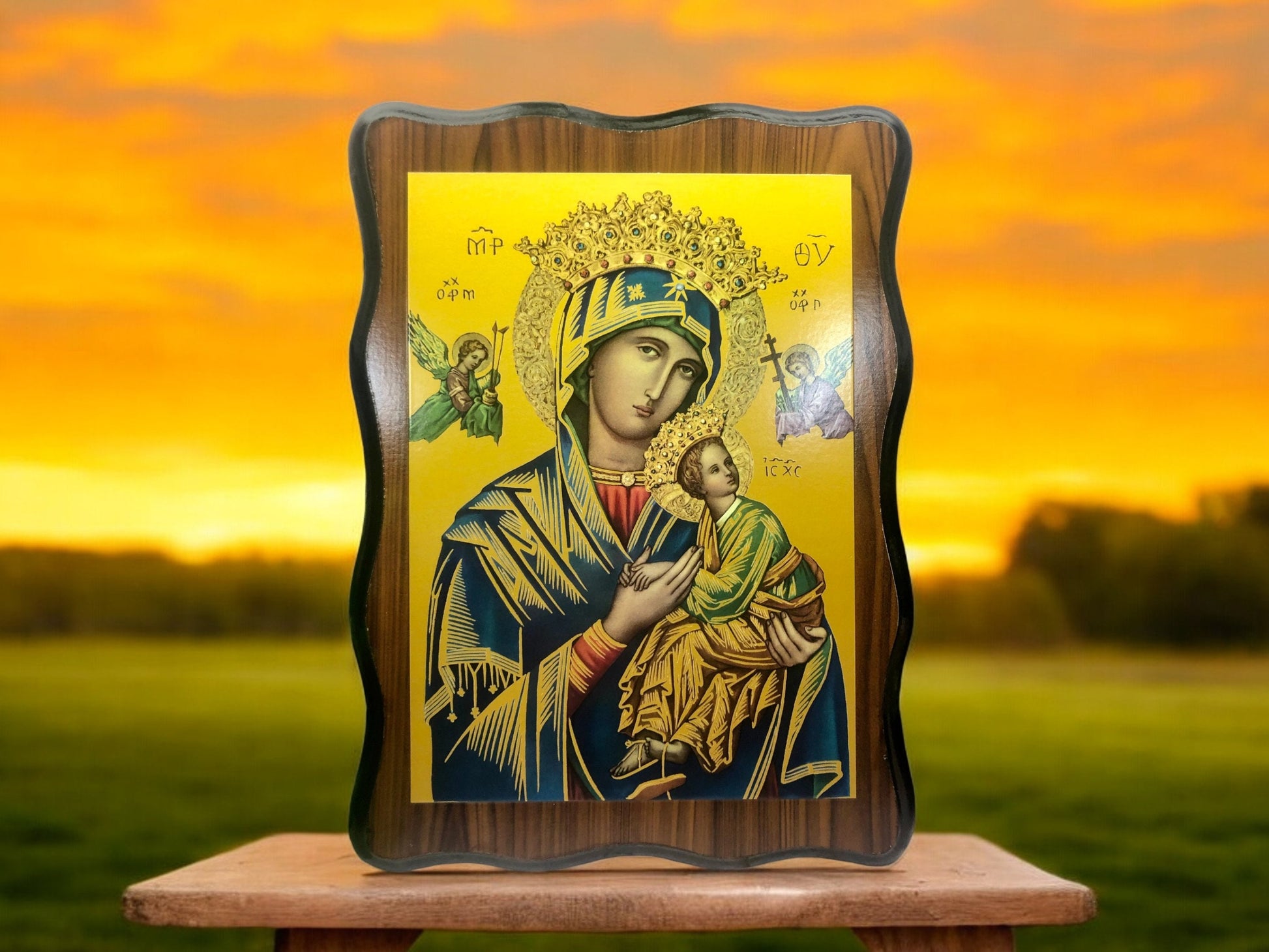 Handcrafted Wooden Icon Plaque of Our Lady of Perpetual Help – Virgin Mary Wall Art, Religious Home Decor-Osiris Craftworks