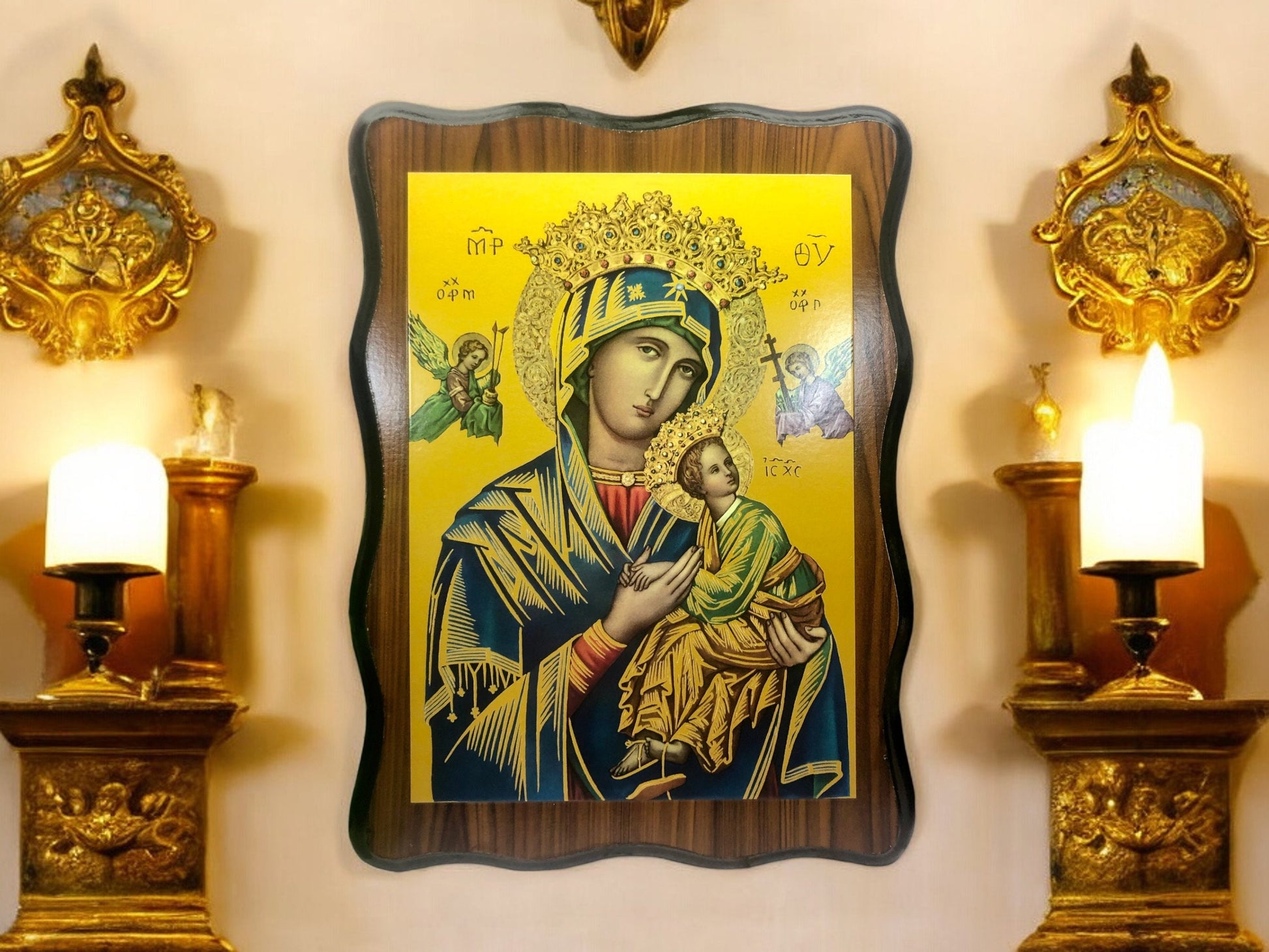 Handcrafted Wooden Icon Plaque of Our Lady of Perpetual Help – Virgin Mary Wall Art, Religious Home Decor-Osiris Craftworks