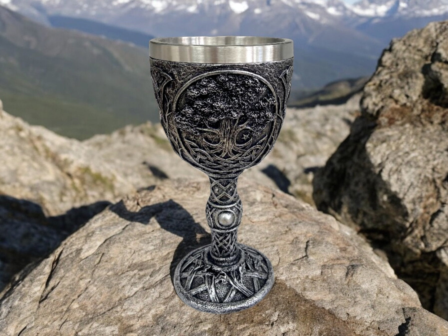 Tree of Life Pagan Wicca Goblet - Handcrafted Resin Chalice with Stainless Steel Insert - Spiritual Decor