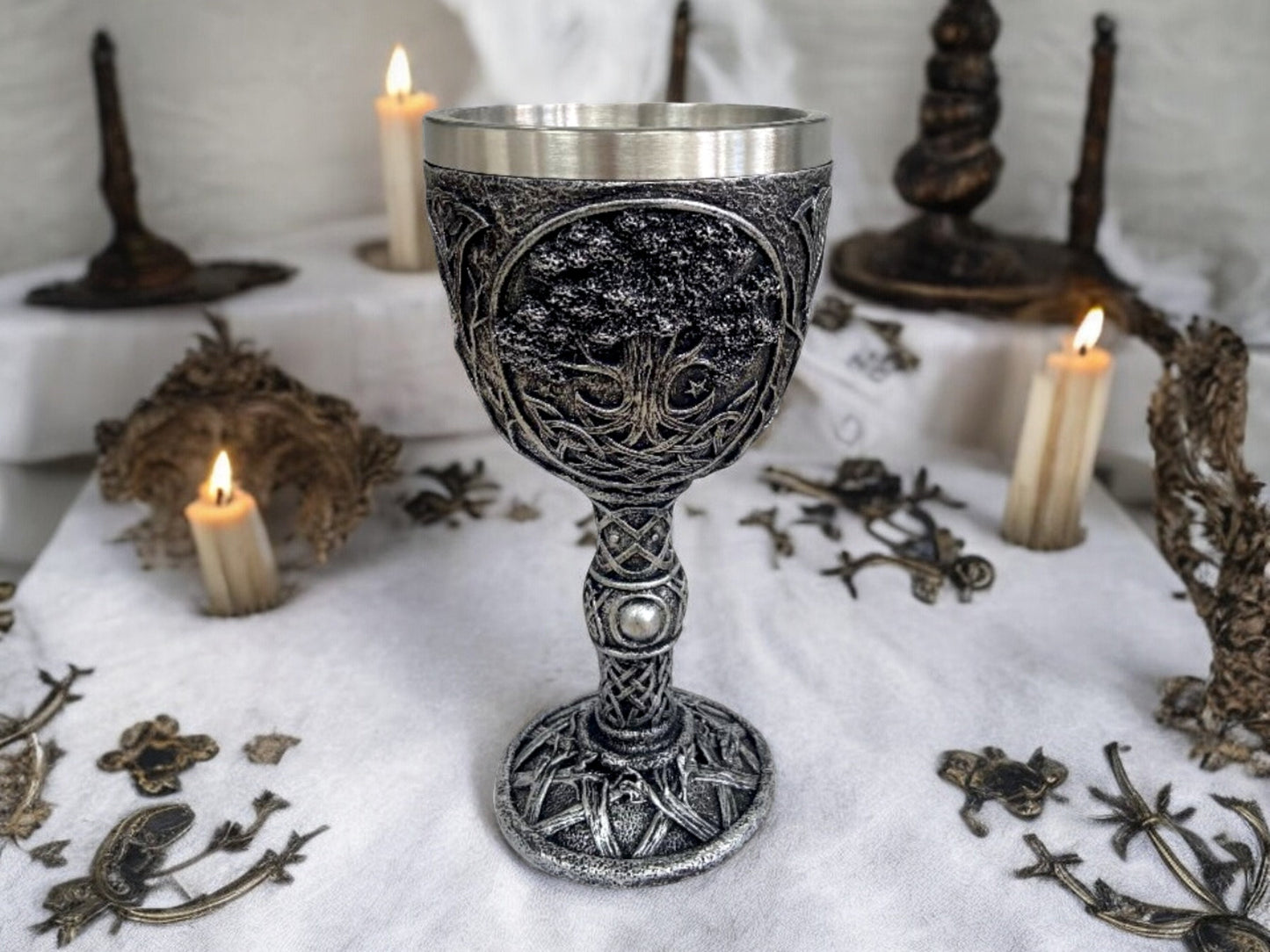 Tree of Life Pagan Wicca Goblet - Handcrafted Resin Chalice with Stainless Steel Insert - Spiritual Decor