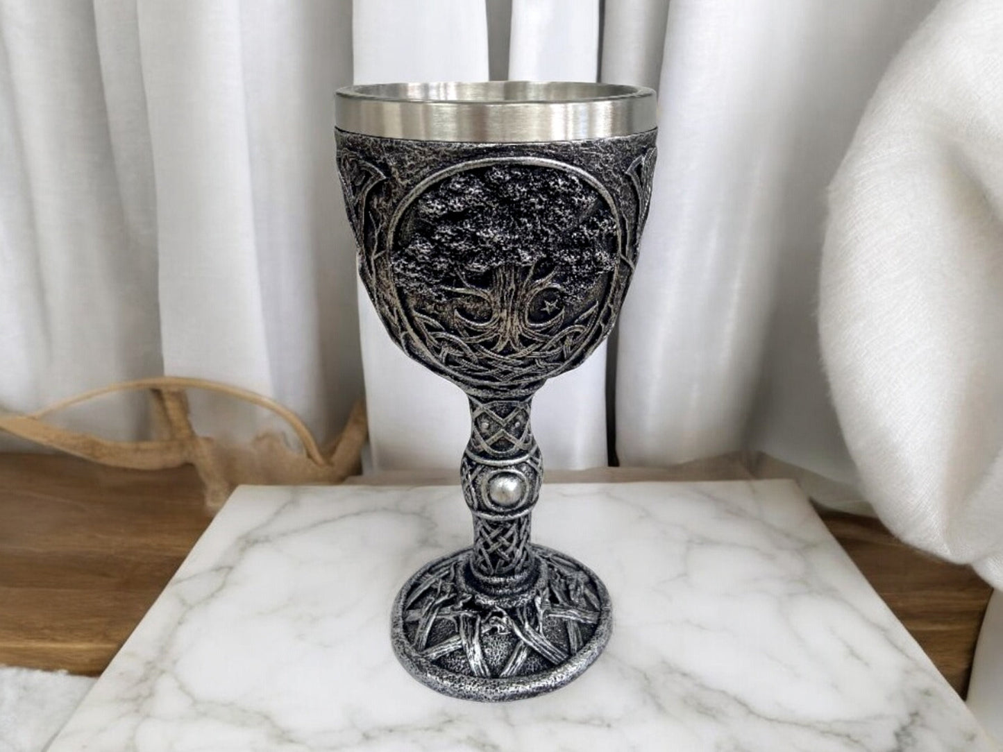 Tree of Life Pagan Wicca Goblet - Handcrafted Resin Chalice with Stainless Steel Insert - Spiritual Decor